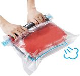 Smart Saver Polyethylene 12 Compression Bags for Travel No Pump or Vacuum Needed packing Bags for Roll Up reusable Space Bag, Saves upto 80% of Storage Vacuum Bags for packing Clothes, Transparent
