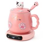 Bgbg Coffee Mug Warmer & Cute Cat Mug Set, Electric Beverage Cup Warmer for Desk Home Office with Three Temperature Up to, Coffee Warmer for Cocoa Milk Tea Water Candle, 8 Hours Auto Shut Off