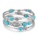 BULINLIN Beaded Silver Bangle Wrap Bracelet for Her, Layered Bohemian Bracelets with Natural Stone, Jewellery Gifts for Women Ladies(Turquoise)