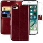 MONASAY Wallet Case Fit for iPhone 8 Plus/iPhone 7 Plus,5.5-inch,[Glass Screen Protector Included] Flip Folio Leather Cell Phone Cover with Credit Card Holder, Burgundy