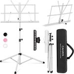 CAHAYA Sheet Music Stand Metal Portable with Carrying Bag, Sheet Music Folder, Projector Stand, Portable Podium Stand, Laptop Stand White, CY0204-2