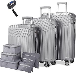 Bosnite Luggage & Travel Gear Suitcase Set - 3-Piece Hard Shell with Stylish Design Travel-Ready Luggage Set - Suitcases with Wheels, with Luggage Organizer and Scale (Grey)