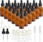 Waymind 24 Pack 1 oz Dropper Bottles with Glass Measured Dropper, Amber Glass Bottles with 30 Labels, 4 Funnels and 2 Brush, for Perfumes, Oils, Aromatherapy, Chemistry Lab Chemicals, 2 Extra Droppers