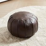 Louis Donné Premium Artisanal Leather Pouffe, Handmade Unstuffed Ottoman Pouf Cover, Footstool, Round Pouffe Floor Cushion Foot Stool for Living Room, Bedroom and Wedding （brown）…