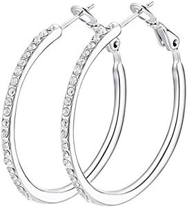 Hoop Earrings Stainless Steel Womens Cubic Zirconia Earrings Rhinestone Girls Earings ( not allergies)