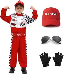 Aroacle Race Car Driver Costume Boys Racing Suit with Car Cap Sunglasses Kids Racer Dress Up for Halloween (Red, 4-5T)