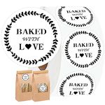 1.5" Round Baked with Love Stickers,Homemade Canning Label,Baked Goods Packing and Wrapping Labels,Candies Cookies Bags Decoration for Bakeries,Weddings,Baby Showers,500 Pcs Per Roll