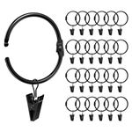 Ginbel Direct Metal Curtain Clip for Window Shower Bedroom Curtains Openable Black Curtain Rings (2 inch, 24 Pack)