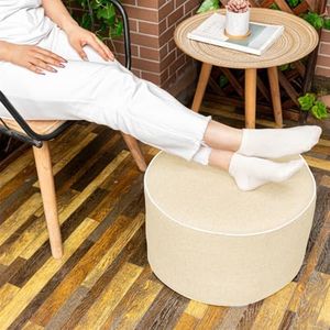 AbunHeri Outdoor Ottoman Outdoor Ottomans for Patio 19x12 Inches Modern Lightweight Foam Stuffed Pouf Outdoor Footstool Footrest Foot Stool Waterproof Natural