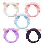 Teenitor 5pcs Cute Cat Ears Headbands - Elastic Women's Lovely Etti Hair Band, Spa Shower Face Washing Hairband Facial Headband Make Up Wrap Head Band Washable Colourful Cloth Fits All Head Sizes