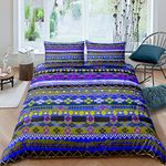 Erosebridal Bohemian Comforter Cover Aztec Boho Duvet Cover Full Size Geometric Rhombus Tribal Bedding Set for Kids Teens Adult Native American Purple Bedspread Cover with 2 Pillow Cases