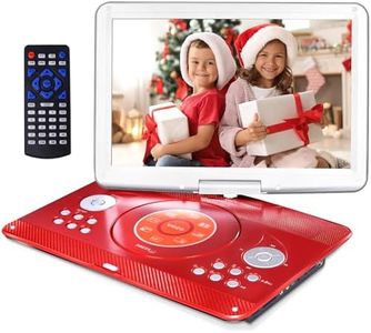 16.9" Portable DVD Player with 6 Hrs 5000mAH Rechargeable Battery, Car DVD Player Portable with 14.1" Large Swivel Screen, Sync TV Support USB/SD Card with Car Charger, Red