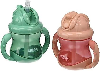 Nuby - Lot de 2 tasses Flip-it avec paille en silicone anti-goutte - avec poignées et système de fermeture hermétique Click-it - 240ml - rose et vert - 12+ mois