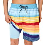 Cozople Teen Boys Quick Dry Bathing Suits Novelty Stripes Graphic Beachwear Compression Liner Swimming Shorts Anti Chafe Beach Boardshorts for Summer