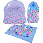 Toddylon Baby Bed New Born Baby Bedding Set | Mosquito Net | Sleeping Bag | Mattress | Carry Nest | Essentials | Baby Girls & Boys | Infants (0-6 Months) Blue (3PCS Set)