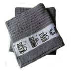 Sue Rossi Ltd 100% Cotton Tea Towels Waffle Embroidered Animal Cooks Cloth Luxury 3 Pack Kitchen Towel Set (Grey Cat)