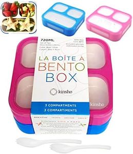 Bento Box for Kids, Toddler Lunch-Box for Small Boys Girls in School, Pre-School or Daycare, Leakproof 3 Compartment Containers for Portion Control Snacks for Adults, BPA Free. Medium Blue Pink 2 pack