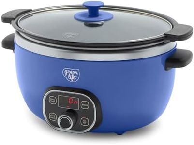 GreenLife 6QT Slow Cooker, Non-Toxic PFAS-Free Ceramic Nonstick Removable Interior Bowl, Programmable, Family Friendly, Keep Warm, Stovetop & Oven Safe, Dishwasher Safe Crock, Timer, Glass Lid, Blue
