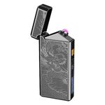 YOZWOO Electric Lighter Rechargeable Dual Arc Lighter USB Plasma Lighter Flameless Candle Lighter Camping Cool Lighter with LED Power Display Light Unique Gift for Girl and Boy (Black Dragon)