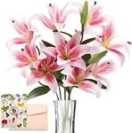 SNAIL GARDEN 12 Heads Artifical Lily Flowers, Long Stem Artificial Lilies with 9 Heads Full Bloom Lily & 3 Lily Buds-Faux Tiger Lily Bouquets for Home Hotel Flower Arrangement Party Decor(Pink White)