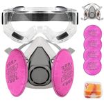 Half Facepiece Respirator, Reusable Respirator with 4Pcs 2097 Filter and Goggle Earplug for Paint, Dust, Organic Vapor, Epoxy resin, Cutting, Polishing and Other Work Protection