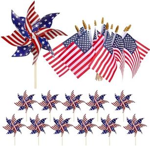 HOOSUN American Flags Patriotic Pinwheels,24 Pack 4th of July Decorations Small USA Flags On Stick With Fourth of July Pinwheels,Red White And Blue Memorial Day Decorations Patriotic Party Supplies