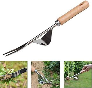 YAVO-EU Extractor de maleza de Acero Inoxidable, Eliminar Malas Hierbas Extractor Quita Desherbador Manual Horquilla de Mango de Madera Desmalezador de Jardín De Acero Inoxidable (Style 1)