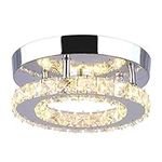 Dixun Contemporary Mini Crystal Chandelier Flush Led Crystal Ceiling Light Finish Chrome Crystal Pendant for Living Room Kitchen Office Bedroom Dining Room Island (Warm Round)