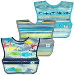 green sprouts Snap & Go Wipe-off Bibs (3 pack) 9-18mo Blue Whales