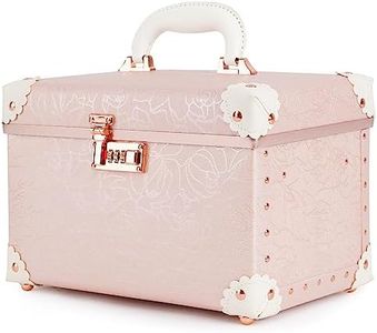 urecity Portable Retro Leather Makeup Train Case Cosmetic Organizer Case Leather Storage Box with Combination Lock (12.5", Elegant Pink)