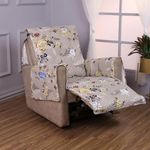 HOKIPO Quilted Recliner Chair Cover for 1 Seater with Side Pockets, Floral Ash Grey (IN-726-D3)