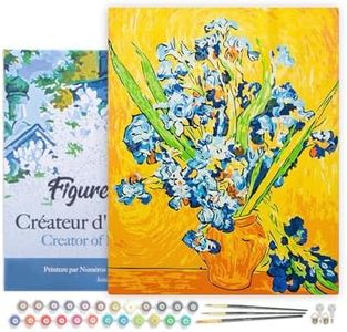 Figured'Art Paint by Numbers for Adults with Frame Van Gogh Irises 16"x20" - Craft Art Painting DIY Kit Canvas Already Stretched on a Wooden Frame