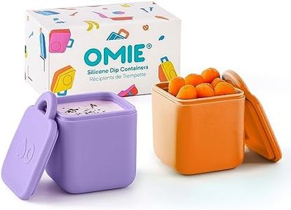OmieBox (2 pack) Leakproof Dips Containers To Go, Salad Dressing Container, Condiment Container with Lids - Food Safe Silicone - 4 ounces (Purple/Orange)