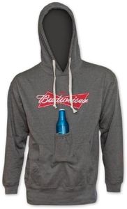 Budweiser Bowtie Can Logo Beer Pouch Hoodie, Gray, XX-Large