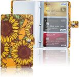 lizimandu Business Card Holder Book, Business Card Book Case PU Leather Organization Binder Name ID Card Holder for Men & Women, Up to 96 Cards Capacity, 1-Sunflower in Yellow, 1 Pack, Modern