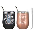 ElegantPark Teacher Gifts Teacher Tumbler Set of 2 Daycare Teacher Appreciation Gifts for Women Men Christmas Gifts for Teachers Thank You Present from Student Coffee Teacher Cup 12 oz