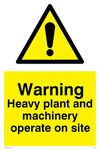 Viking Signs WC5337-A4P-1M "Warning Heavy Plant And Machinery Operate On Site" Sign, 1 mm Semi-Rigid Plastic, 300 mm H x 200 mm W