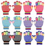 QKURT 6 Pairs Kids Anti-skid Knit Gloves, Winter Warm Stretchy Gloves Unisex Stretch Mittens for 5~8 Years Old Boys and Girls