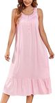 QRRLUEN Women's Nightgown Sleeveless Sleepwear Wide Strap Sleep Shirt Pleated Scoopneck Nightshirt, Pink, Medium