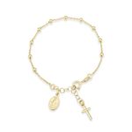 Miabella 18K Gold Over Sterling Silver Italian Rosary Cross Bead Charm Link Chain Bracelet for Women Teen Girls, Adjustable, 925 Made in Italy (Length 6 to 7 Inch)