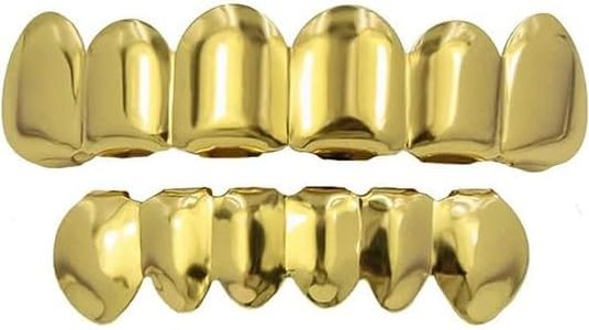 YOSZO 18K Gold Plated Gold Finish 6 Top Teeth 6 Bottom Tooth Hip Hop Teeth Grillz + Extra 2 Molding Bars for men and women (Gold)