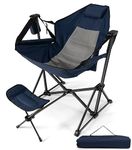 HAPPYGRILL Hammock Camping Chair with Footrest, Outdoor Folding Swinging Chair with Cozy Head Pillow, Cup Holder, Carrying Bag, Portable Lightweight Rocking Chair for Adult Lawn Fishing Picnic