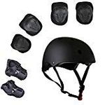 Lucky-M Kids 7 Pieces Outdoor Sports Protective Gear Set Boys Girls Cycling Helmet Safety Pads Set [Knee&Elbow Pads and Wrist Guards] for Roller Scooter Skateboard Bicycle（3-8Years Old） (Black)