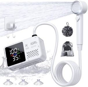 IGRL Camping Shower - 7800mAh Rechargeable Portable Shower Pump with Bath Sponge, 4 Spray Modes, IPX8 Waterproof, Ideal for Outdoor Camping, Travel, Car Washing, Pet Bathing, and Watering Plants