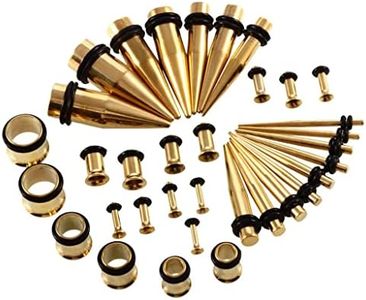 Generic 36 Pieces Ear Gauges Stretching Kit Plugs Taper 14G-00G Expanders - Gold, 14g-00g
