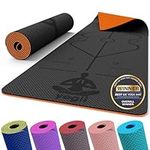 Yogii Yoga Mat - Non-Slip 6mm Thick TPE & Travel-friendly Yoga Mat - Perfect for Home & Gym Exercise Fitness & Pilates - With Laser Alignment Guides (Black/Orange) for Men & Women
