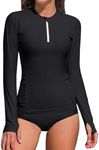 ATTRACO Women Rash Guard Swim Shirt Long Sleeve Swimsuit UPF 50 Without Shorts Bathing Suits Black Small