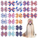 JpGdn 24PCS 4th of July Big Dog Hair Bows American Flag Stars and Stripes Patriotic Balloons for Large Breed Girl Boy Bowknot Topknot Independence Day Grooming Hair Accessories