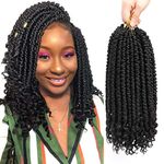 Fayasu Spring Senegalese Twist Crochet Braids Curly End Pro looped Crochet Hair Synthetic Twist Braiding Crochet Hair Extension for Black Women (12inch（9 PACKS）, #1B)