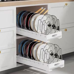 bealy 2 pack Pots and Pans Organizer for Under Cabinet,21in Deep Pull out Pot Lids Organizers Inside Cabinet for Kitchen Cabinet Organizers and Storage with 9 Adjustable Dividers